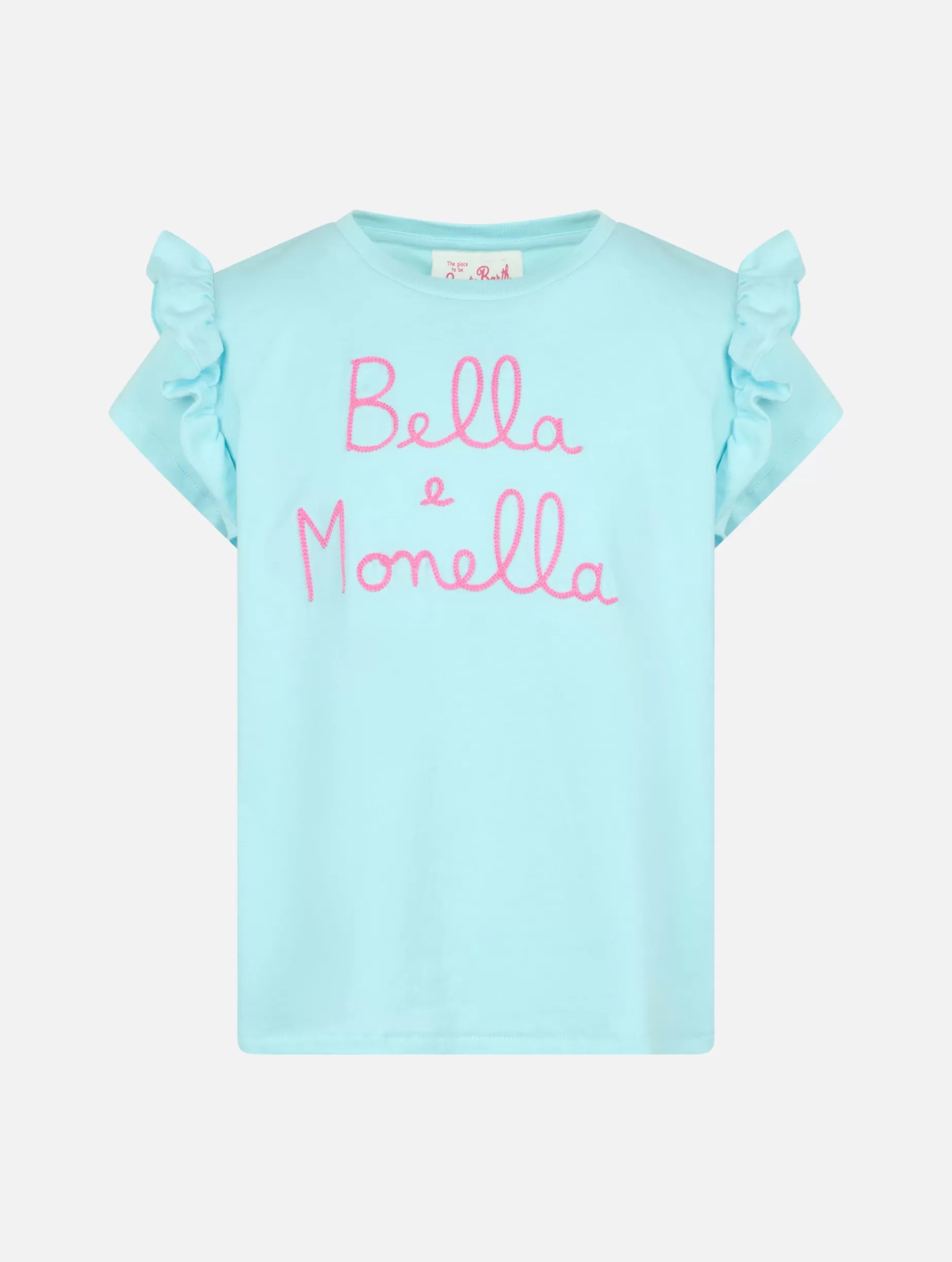 Clearance T-shirt da bambina in cotone con balza e ricamo T-shirt E Top