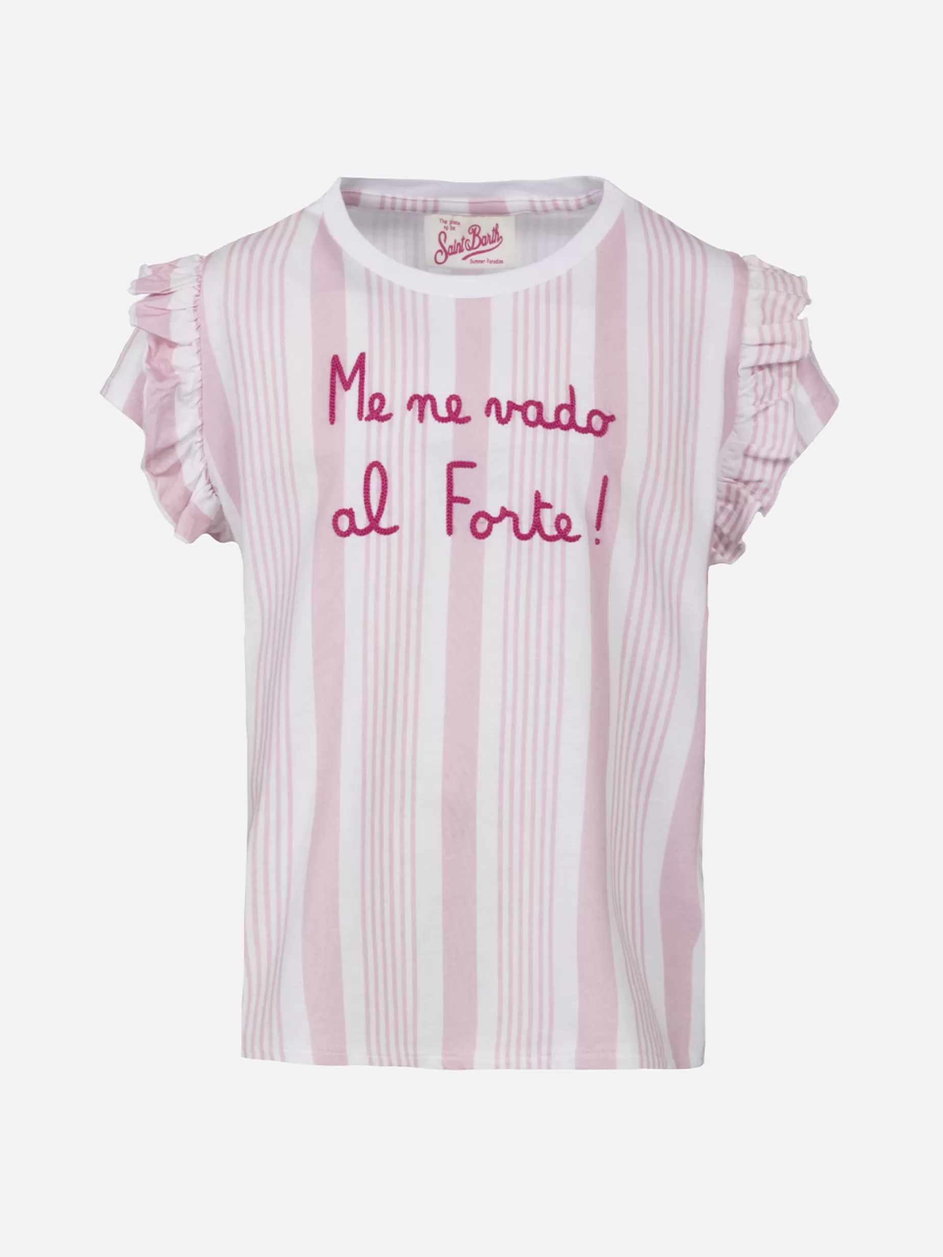 Sale T-shirt da bambina in cotone con balza e ricamo T-shirt E Top