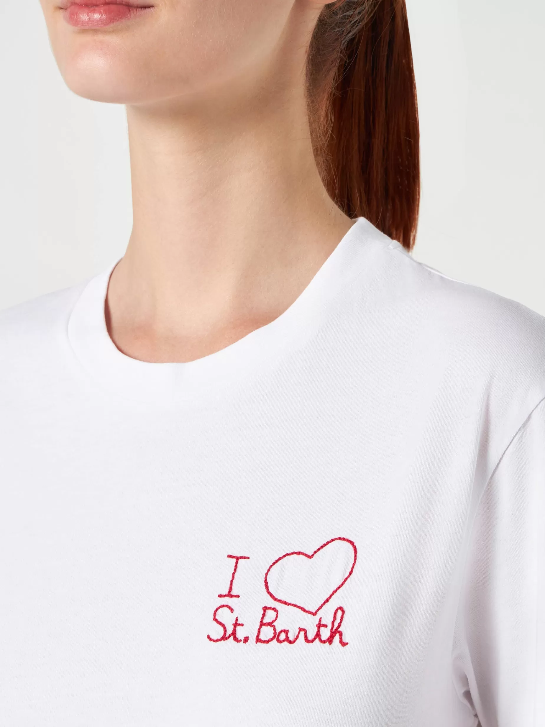 Cheap T-shirt da donna in cotone con cuore ricamato Donna T-shirt