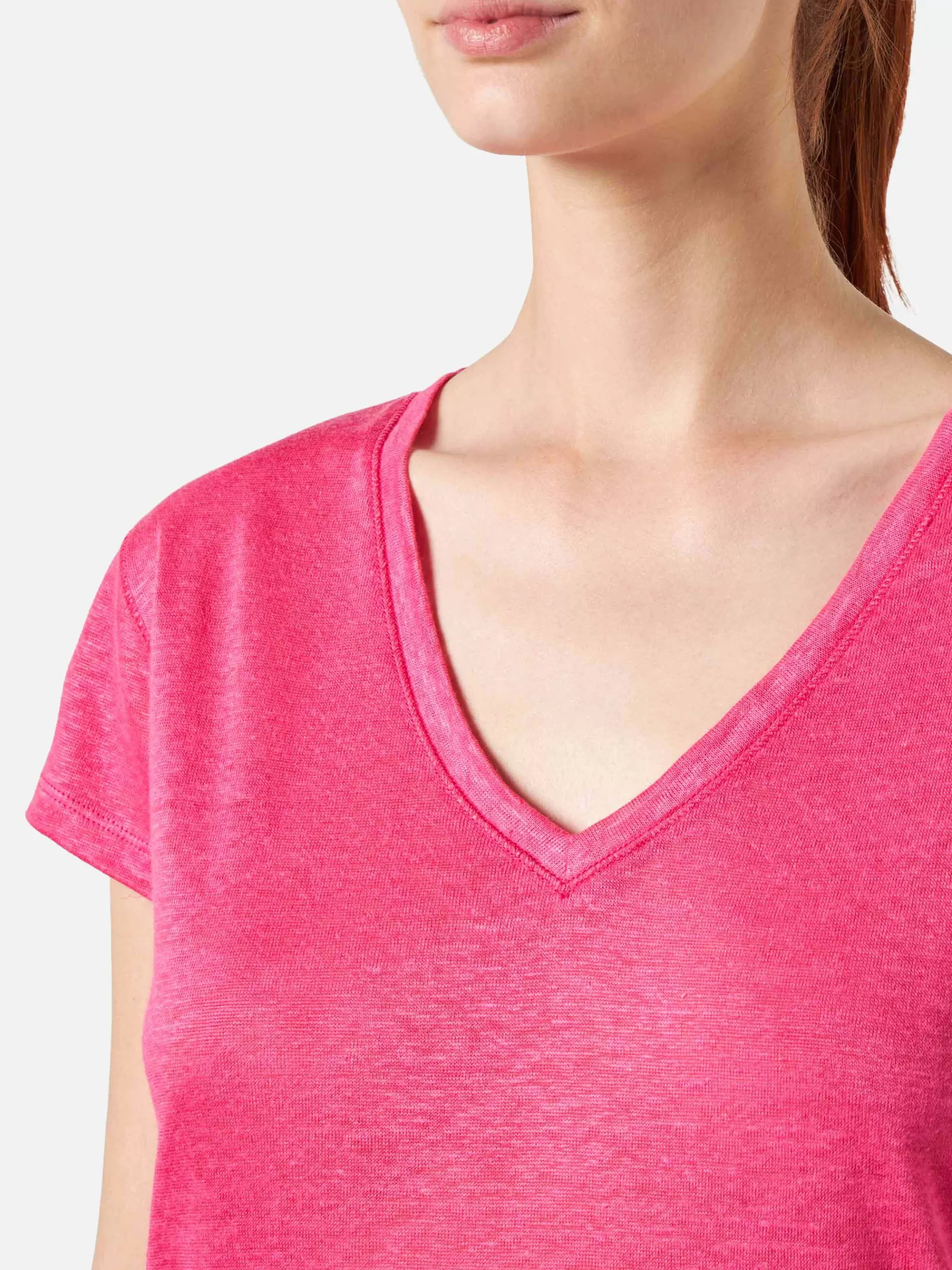 Cheap T-shirt da donna in lino fucsia Donna T-shirt