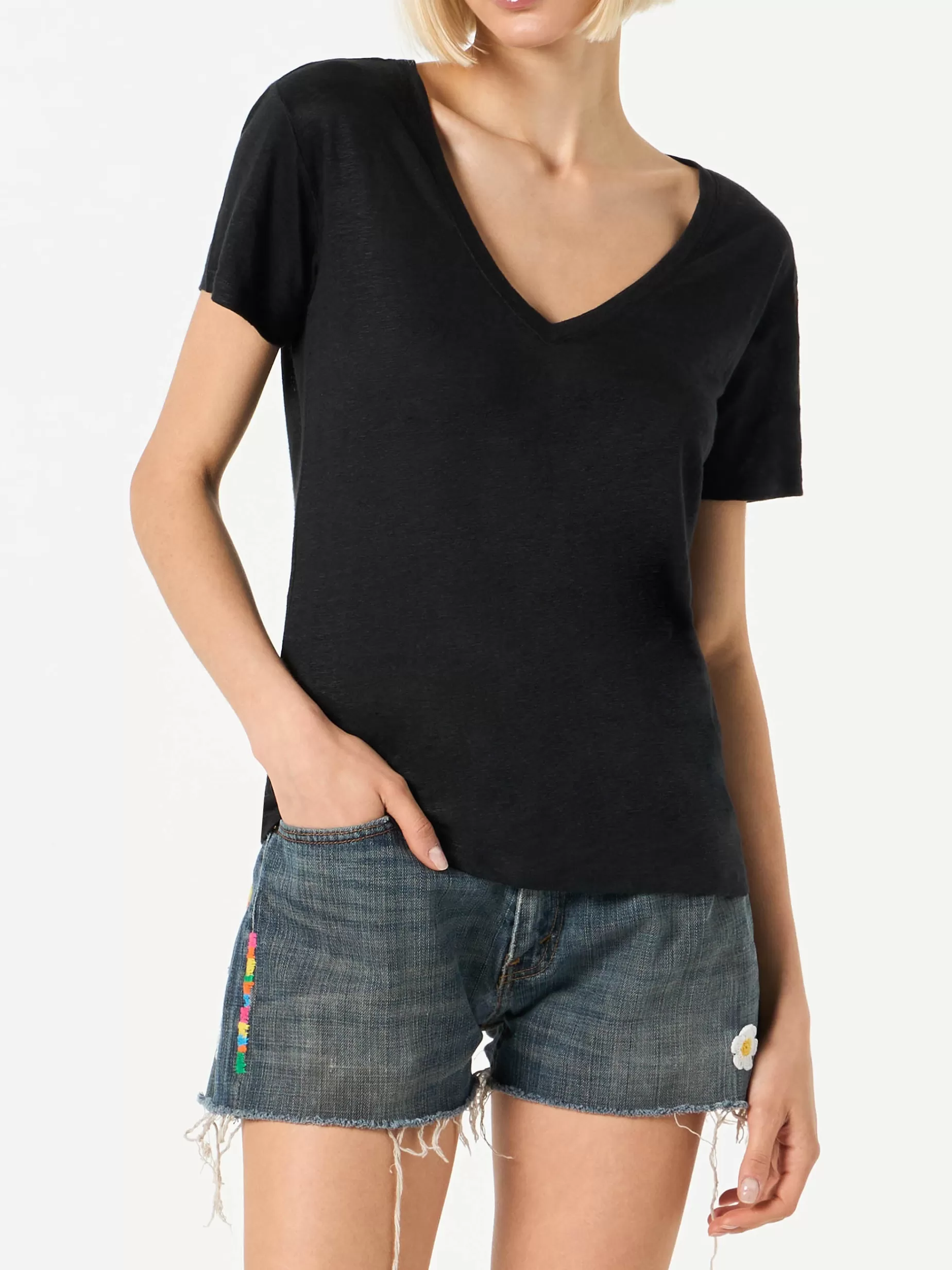 Best T-shirt da donna in lino nero Donna T-shirt