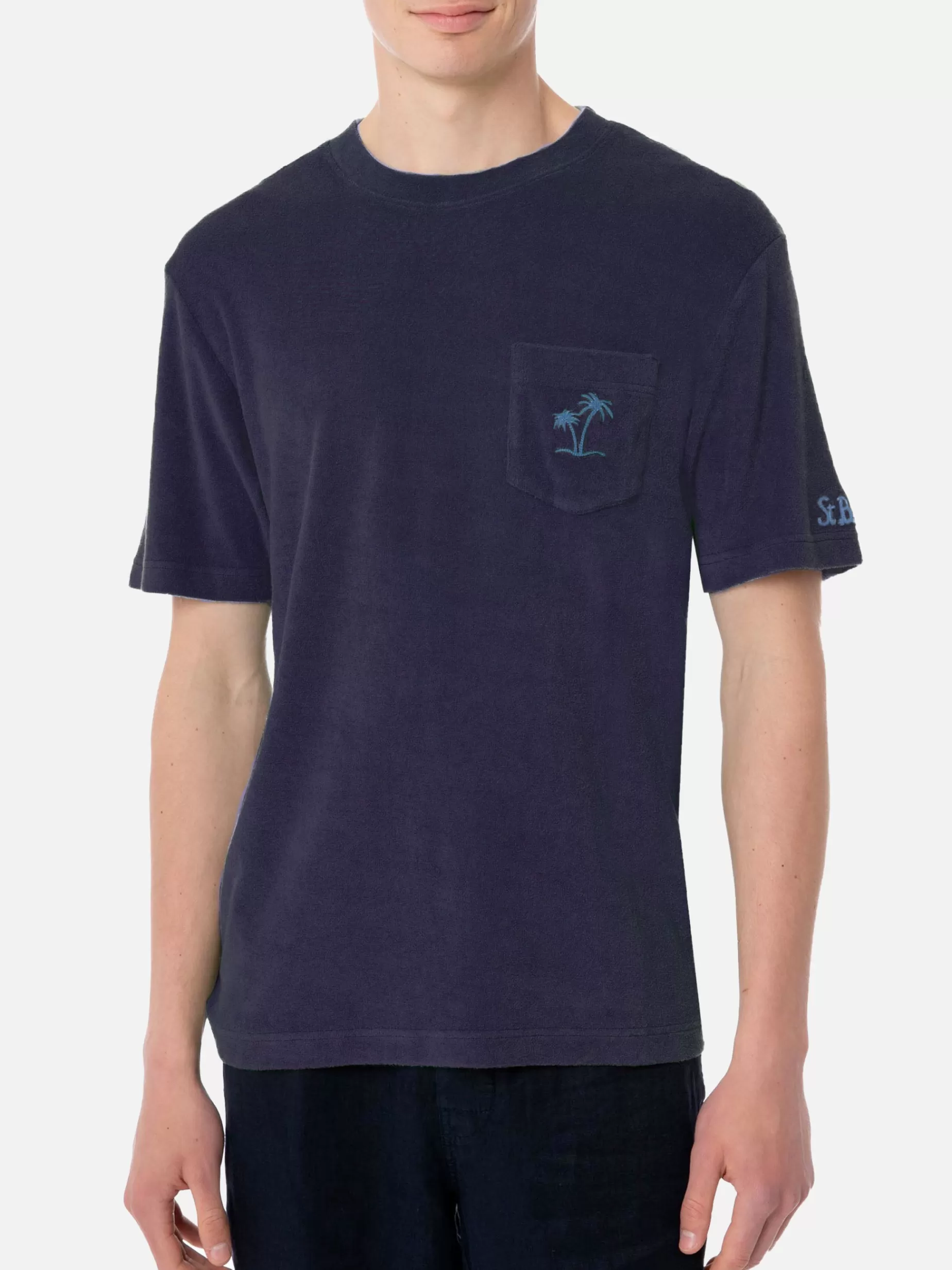 Online T-shirt da uomo blu navy in spugna con taschino Uomo T-shirts