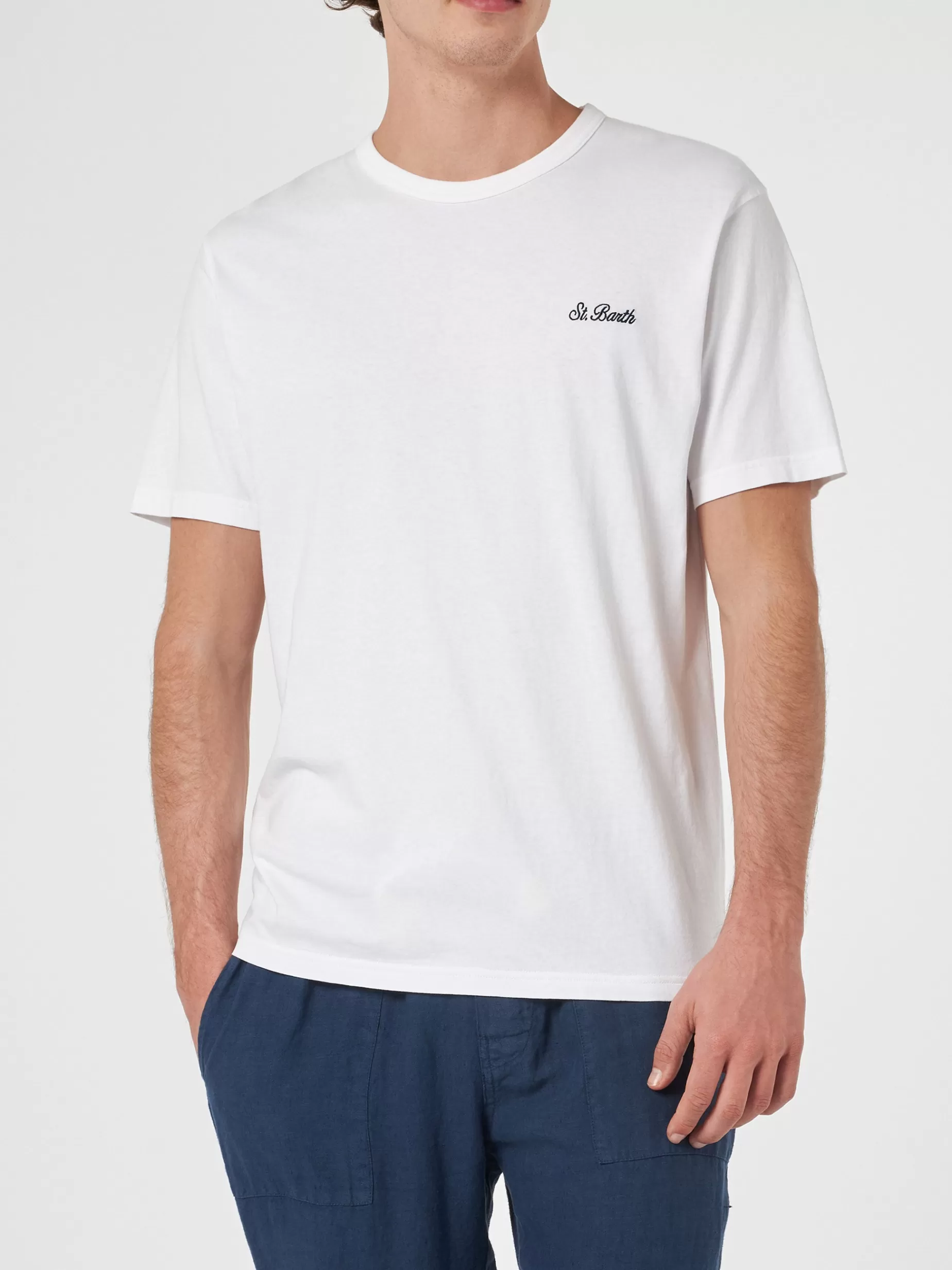 Shop T-shirt da uomo Dover in jersey di cotone bianco con ricamo St. Barth Uomo T-shirts | Abbigliamento