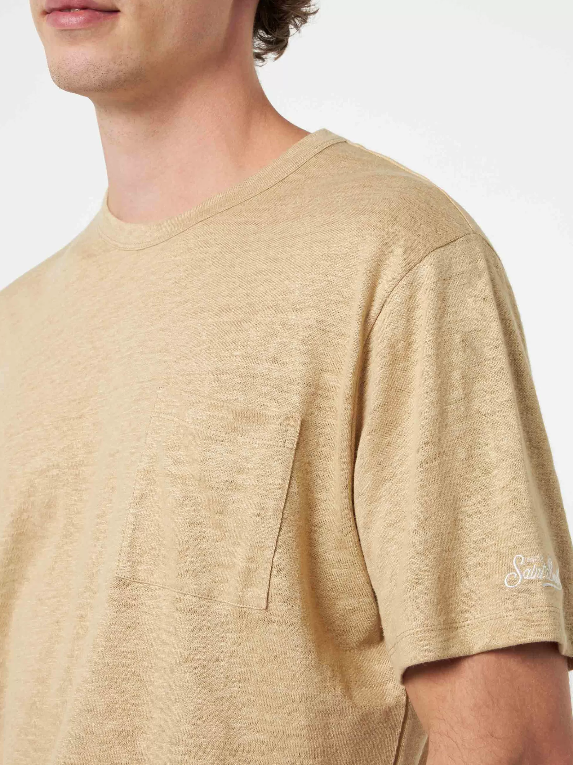 Best T-shirt da uomo Ecstasea in jersey di lino beige con taschino Uomo T-shirts