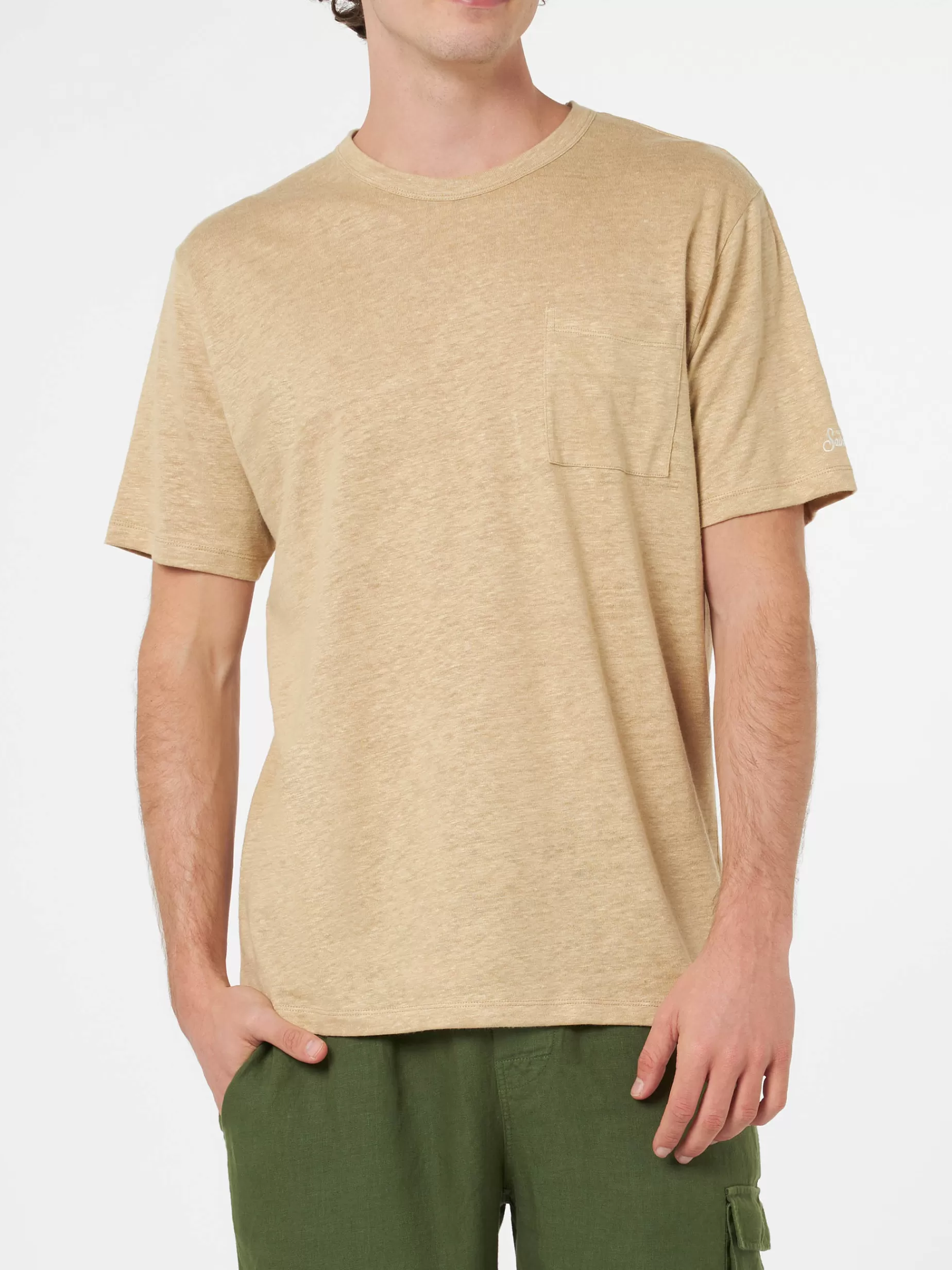 Best T-shirt da uomo Ecstasea in jersey di lino beige con taschino Uomo T-shirts