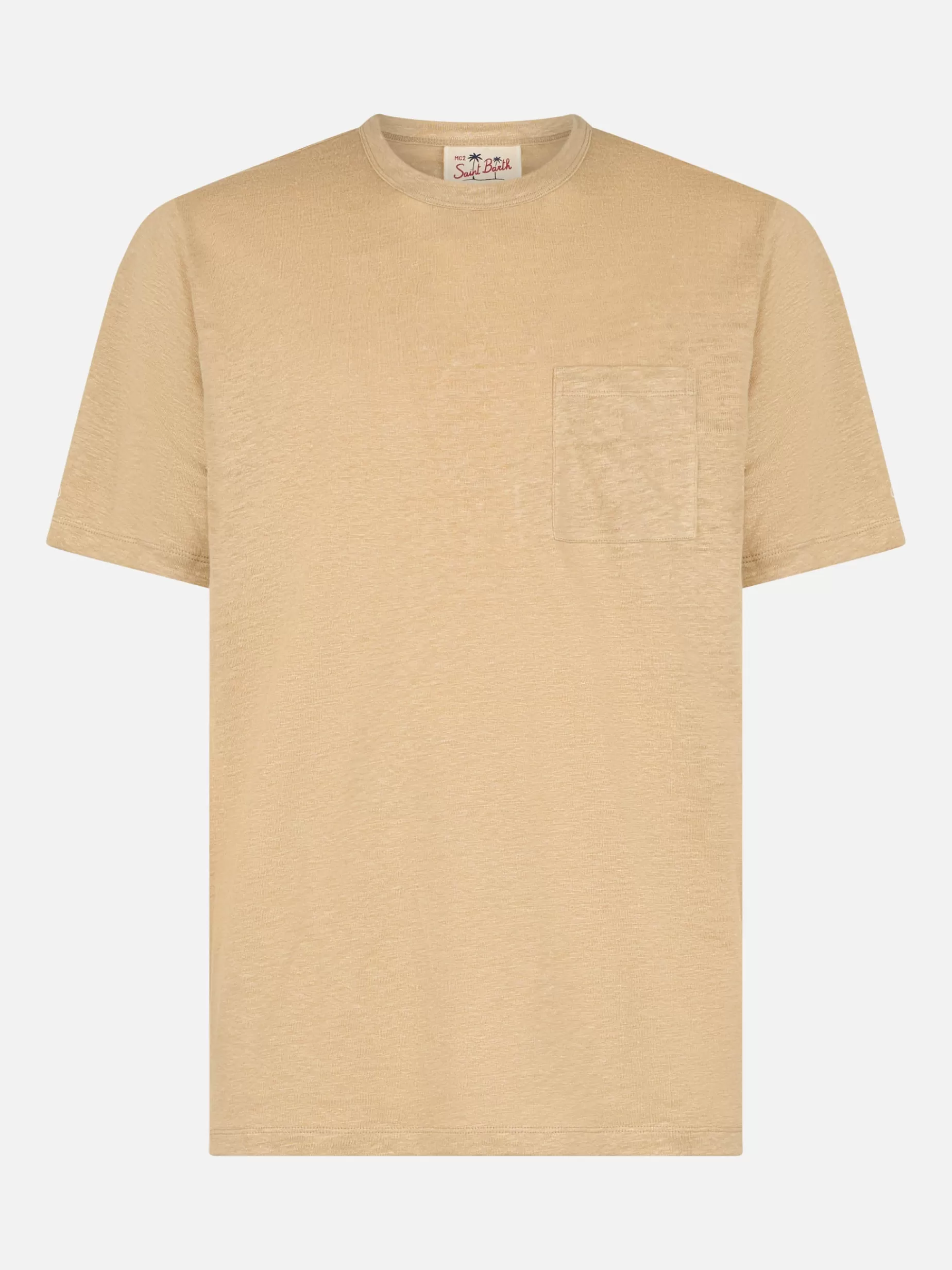 Best T-shirt da uomo Ecstasea in jersey di lino beige con taschino Uomo T-shirts