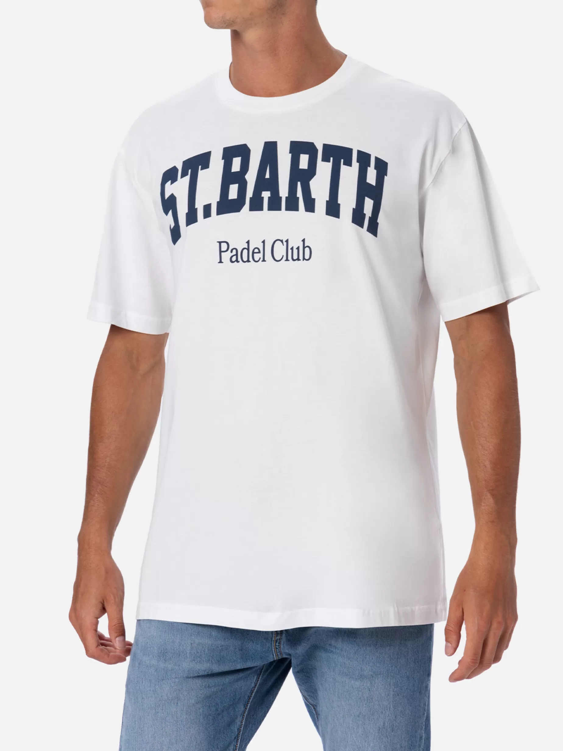 Best Sale T-shirt da uomo in cotone con stampa piazzata St. Barth Padel Club Uomo T-shirts | Abbigliamento