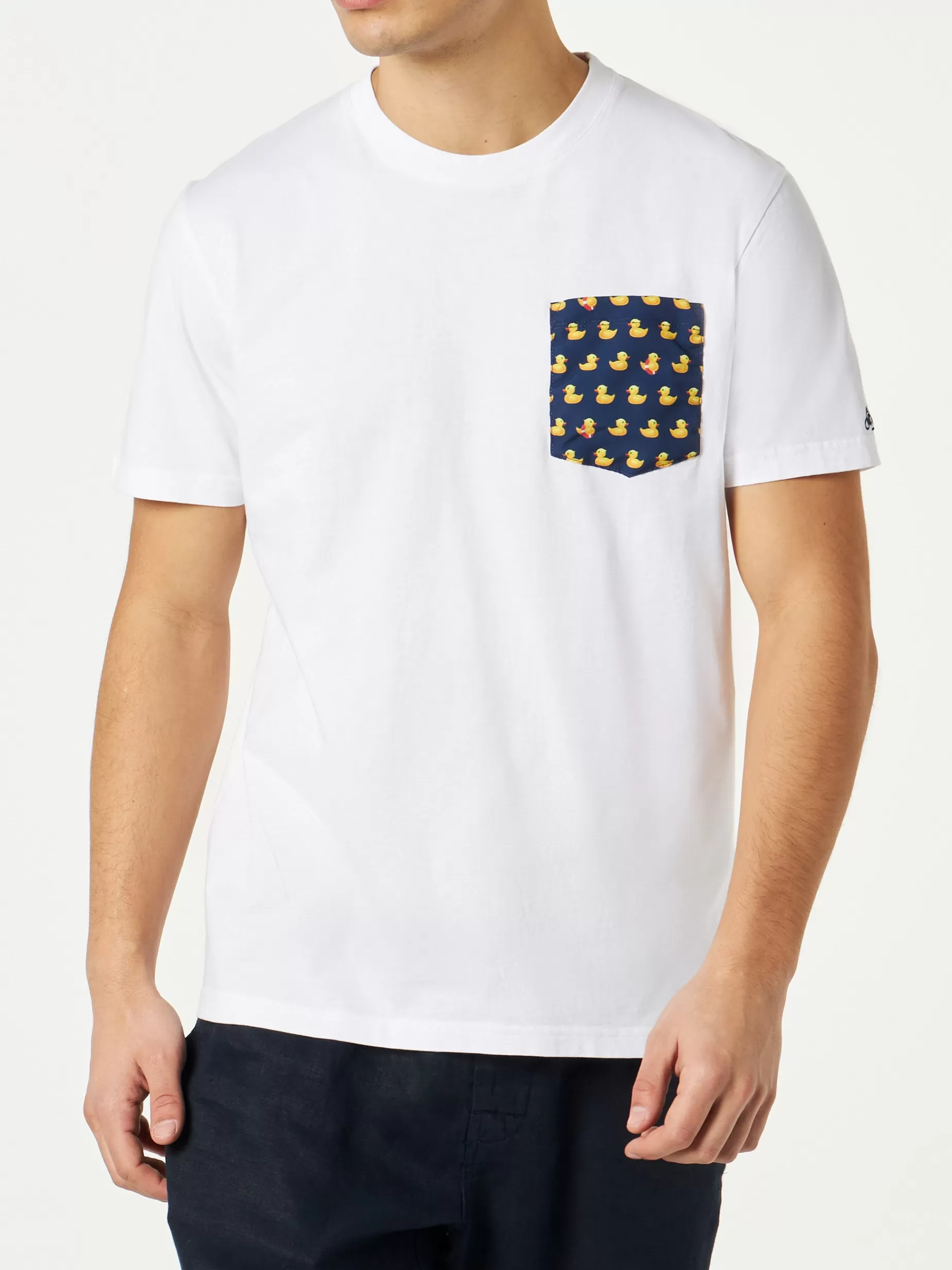 Shop T-shirt da uomo in cotone con taschino stampa papere Uomo T-shirts | Ducky Mood