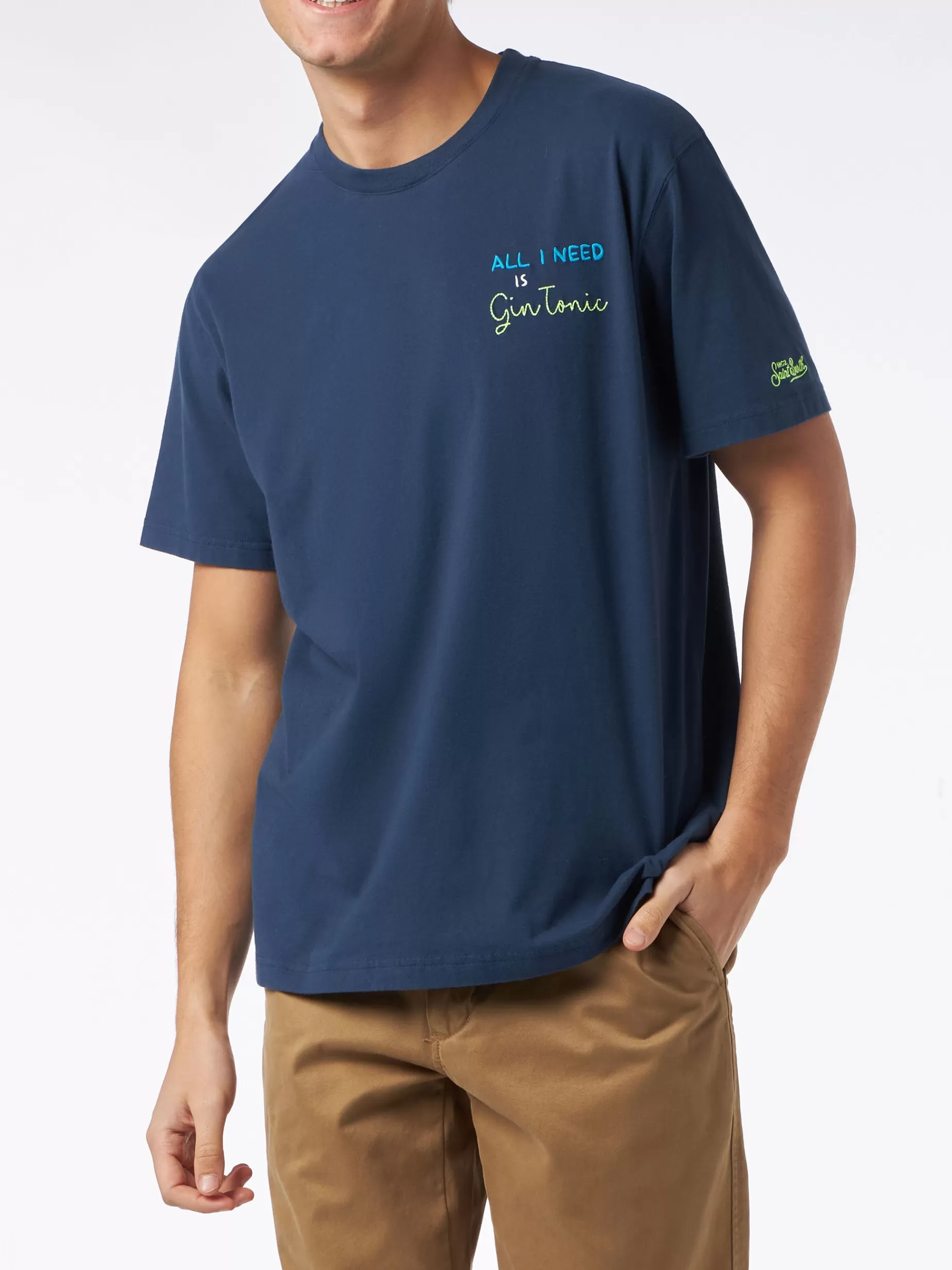 Clearance T-shirt da uomo in cotone pesante con ricamo All I need is Gin Tonic Uomo T-shirts