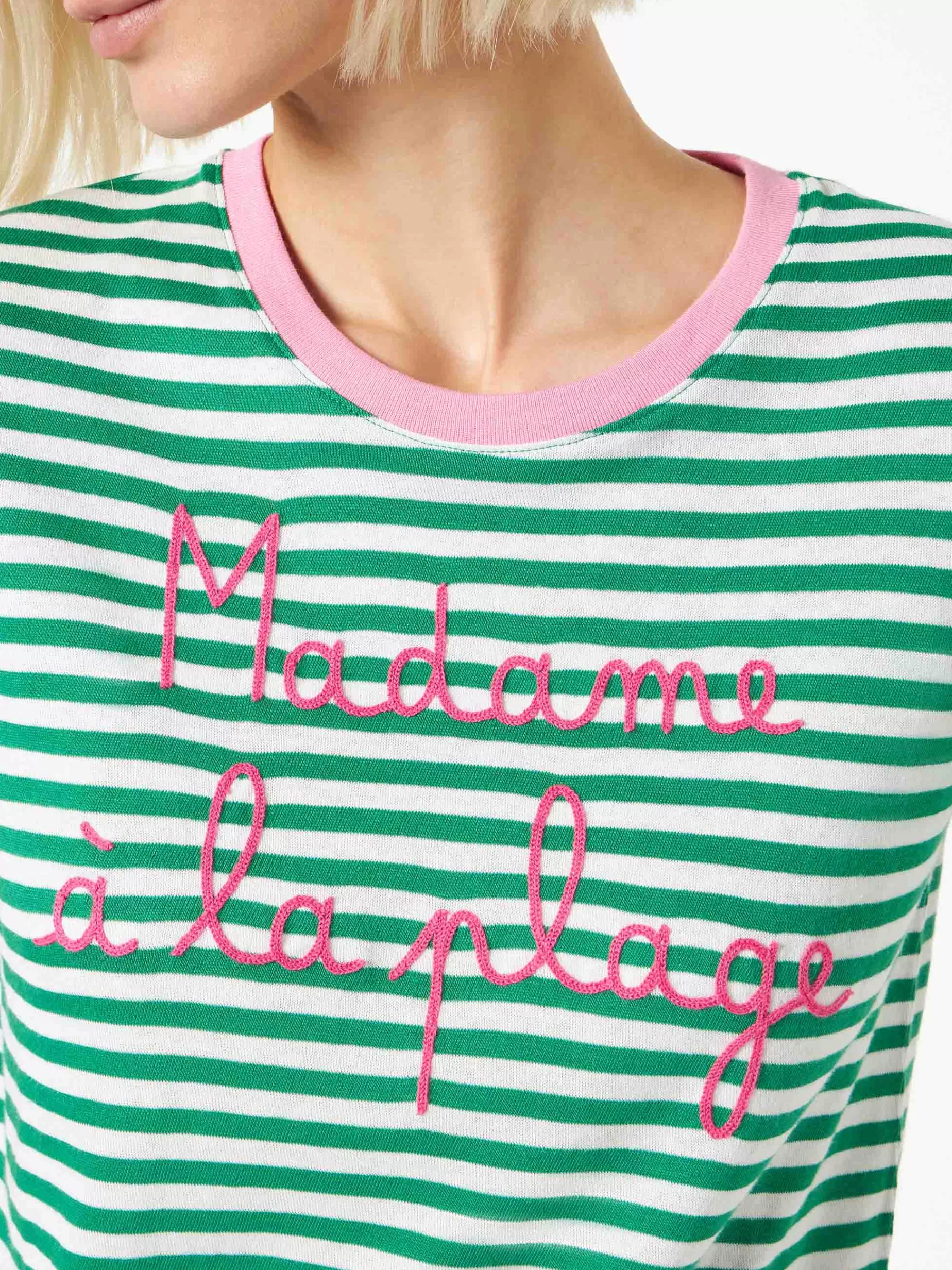 Sale T-shirt verde in cotone con ricamo Madame à la plage Donna T-shirt