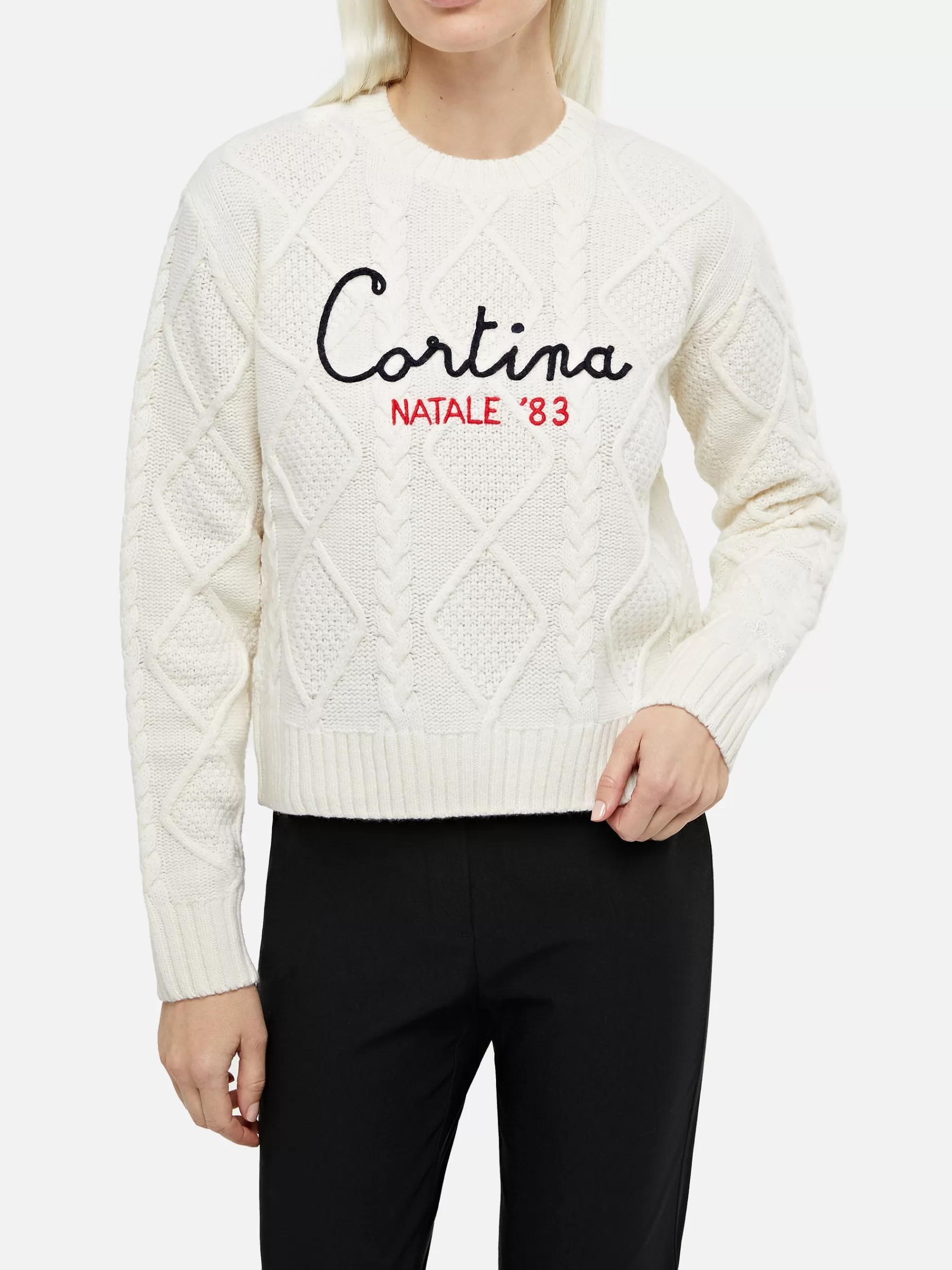 Clearance Woman crewneck cable-knit sweater Malmo with Cortina Natale '83 Donna Maglieria
