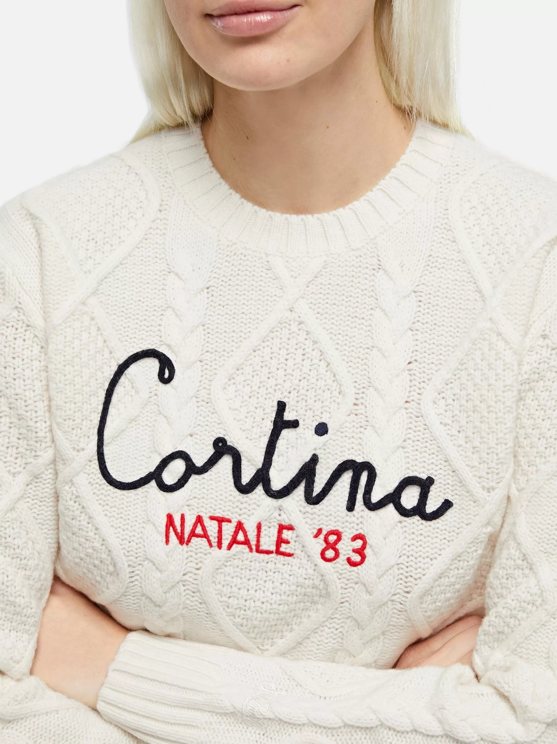 Clearance Woman crewneck cable-knit sweater Malmo with Cortina Natale '83 Donna Maglieria