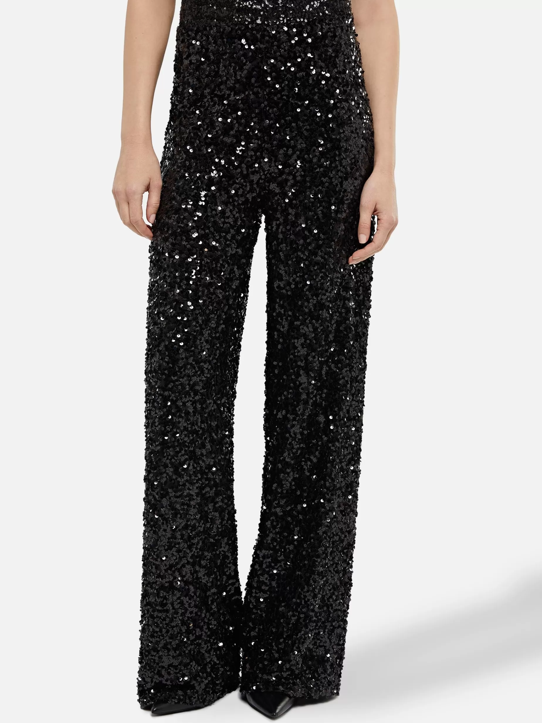 Fashion Woman wide-leg trousers Lucette with black sequins Donna Gonne